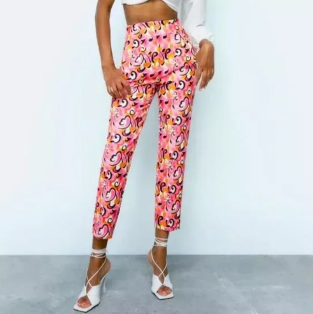 ZARA multicolor Paisley Floral  High Waist Spring Pants size M